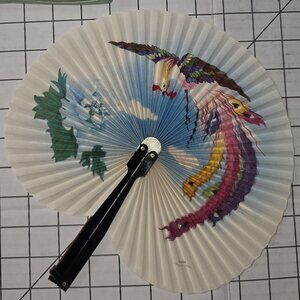 Chinese Paper Folding Hand Fan W/Metal Handle, Vintage Mid-Century, 6 of 25